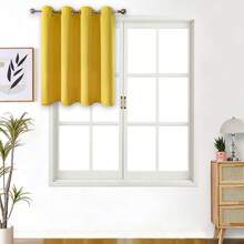 1pc Solid Color Polyester Curtain Panel, Blackout Curtain For Living Room, Bedroom, Darkens Room, Yellow - Yellow - View 15
