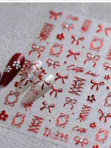 一款红色金属蝴蝶结美甲贴纸，一款蕾丝罗纹自粘美甲贴，一款可以在家DIY的美甲装饰配件。美甲贴纸 - 紅色 - 查看 7