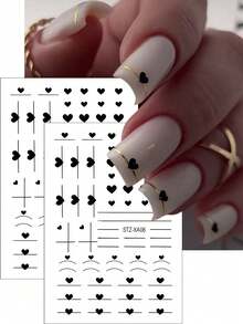 FULL BEAUTY 2PCS 3D Nail Sticker Black Heart Love Nail Decals Valentine's Day Self-Adhesive Sliders Nail Supplies Heart Star Nail Art Design Black White Red Heart Nail Stickers For Women Manicure Decoration - Đen và trắng - Xem 2