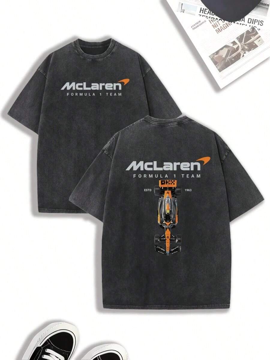 1pcsMen's Casual Racing F1 Team T-Shirt |   Unique Racing Print Design |   Comfortable And Soft Pure Cotton Fabric |   Washable |   Suitable For Everyday Wear, Outdoor Activities, Sports, Holidays And Parties180gsummer Tops,Cotton T Shirt , - 黑色 - 查看 1