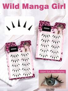 Natural-Looking Thick False Eyelashes, Cute Japanese Devil Eyelashes, Curled Cosplay Manga Style & Lightweight European/American Style Full Strip Eyelashes - Black - View 2