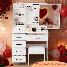 Valentine's Surprise For Her | Premium Solid Wood Makeup Vanity, 3-Speed Soft LED Mirror, Space-Saving Storage, Easy Assembly, Perfect Gift To Decorate Her Exclusive Beauty Corner - White - View 3