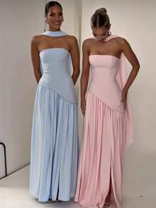 Women's Summer New Fashion Strapless Long Dress - Pink - View 3