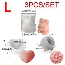 3pcs/Set Sitting Rose Teddy Bear Resin Liquid Mold, DIY Woven Heart Candle Silicone Mold, Romantic Rose Ball Shaped Plaster Clay Candle Making Tool Set, Wedding Favor, Candlelight Dinner Home Decor, Candle Making Supplies, Easy Demold, Reusable - 3pcs/set - View 8