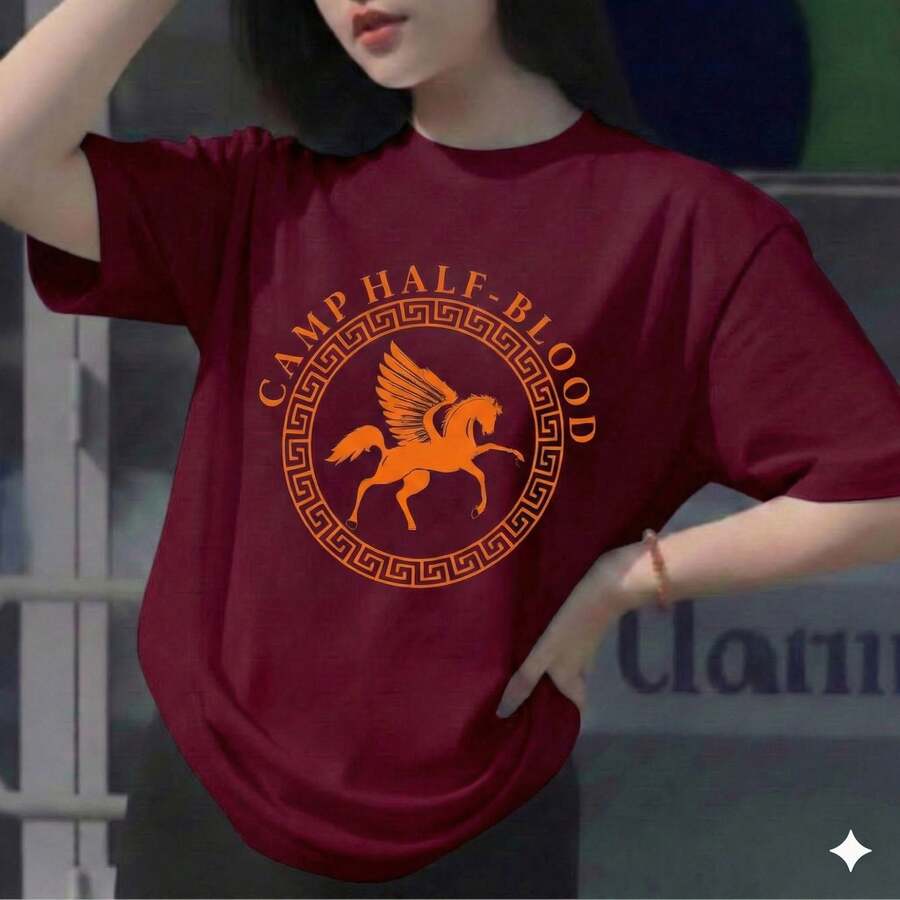 Camp Half-Blood The Percy T-Shirt For Men And Women In Premium Cotton - 紫紅色 - 查看 1