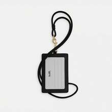 Coach Vertical Genuine Leather ID Card Holder With Transparent ID Window, 2 Credit Card Slots And Detachable Neck Strap - Black - View 3
