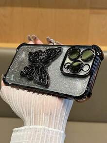 Luxury Electroplated Phone Case With Creative Butterfly Stand Holder, Rhinestone Glitter Sparkle Y2k Style, Summer New Fashion Silicone Shockproof Protective Soft Cover Compatible With IPhone 16 16e 15 14 13 12 11 X XS XR 8 7 Plus Pro Max Mini, Samgsung Galaxy S24 S25 Ultra, Compatible With Xiaomi Redmi, Compatible With Huawei Honor OPPO Reno MOTO Infinix Men / Women 2025 - Black - View 7