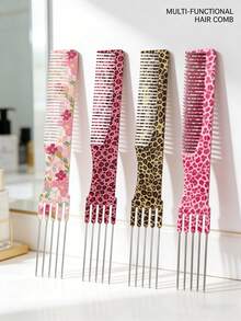 钢针挑染梳 5针染发尾梳 专业化妆师造型梳 可选花纹/豹纹图案 - 彩色 - 查看 1