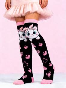 1 Pair Cute Rabbit Ears Heart Print Knee High Socks, Cute Funny Bunny Over The Knee Socks, Fashion Funny School Running Athletic Sports Socks, Back To School Students Teenagers Girls Socks, Valentine Day Gift - Multicolor - View 6