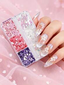 6 hạt kim tuyến hình cánh hoa anh đào trang trí móng tay, phụ kiện tự làm móng, vật tư làm móng. - Nhiều màu - Xem 3