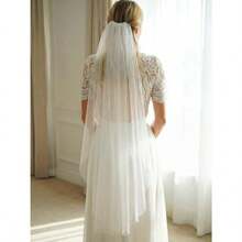 Velo de novia de 1 nivel color marfil simple con peine para novias y mujeres blanco-17 - como en la foto - Ver 8