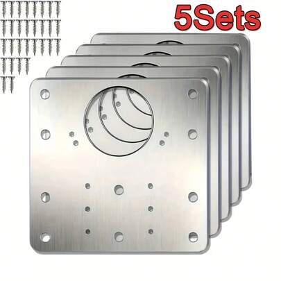 5 Sets de placas de refuerzo de bisagras de gabinete de acero inoxidable pulido resistente con tornillos - Bisagras de puerta, placas de refuerzo para una instalación y refuerzo fáciles, compatibles con la mayoría de las puertas de gabinete - Ideal para el hogar, la oficina, el restaurante