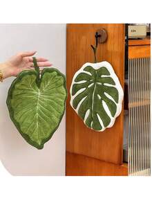 2pcs Leaf-Shaped Bathroom Hand Towels, With Hooks, Highly Absorbent. Suitable For Bathroom, Dining Room, Kitchen, Living Room. Can Be Used To Remove Stains, Water Marks And Grease On Tabletops And Placemats. - B - View 3