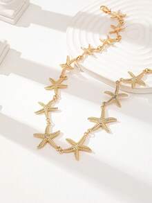 1 pieza Collar con colgante de estrella de mar de estilo oceánico de verano, collar gargantilla de mujer de estilo oceánico dorado, joyería de moda con concha adecuada para la playa, viajes, vacaciones - Dorado - Ver 4