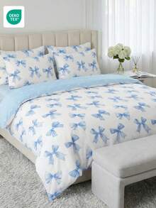 2/3件套床上用品套装，柔软透气，亲肤舒适，卡通风格被套套装，柔软抗起球，可爱家居纺织品，房间装饰，浅蓝色蝴蝶结印花被套套装，包含被套和枕套，不含被芯，适用于单人床/双人床/大号床/特大号床，四季皆宜，时尚可爱，卧室和宿舍适用，可机洗，通过OEKO-TEX认证 - 彩色 - 查看 6