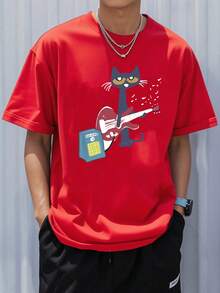 Cotton T-Shirt Boys & Teenagers Students Casual Print Round Neck Short Sleeve T-Shirt, Summer Top - Đỏ - Xem 3