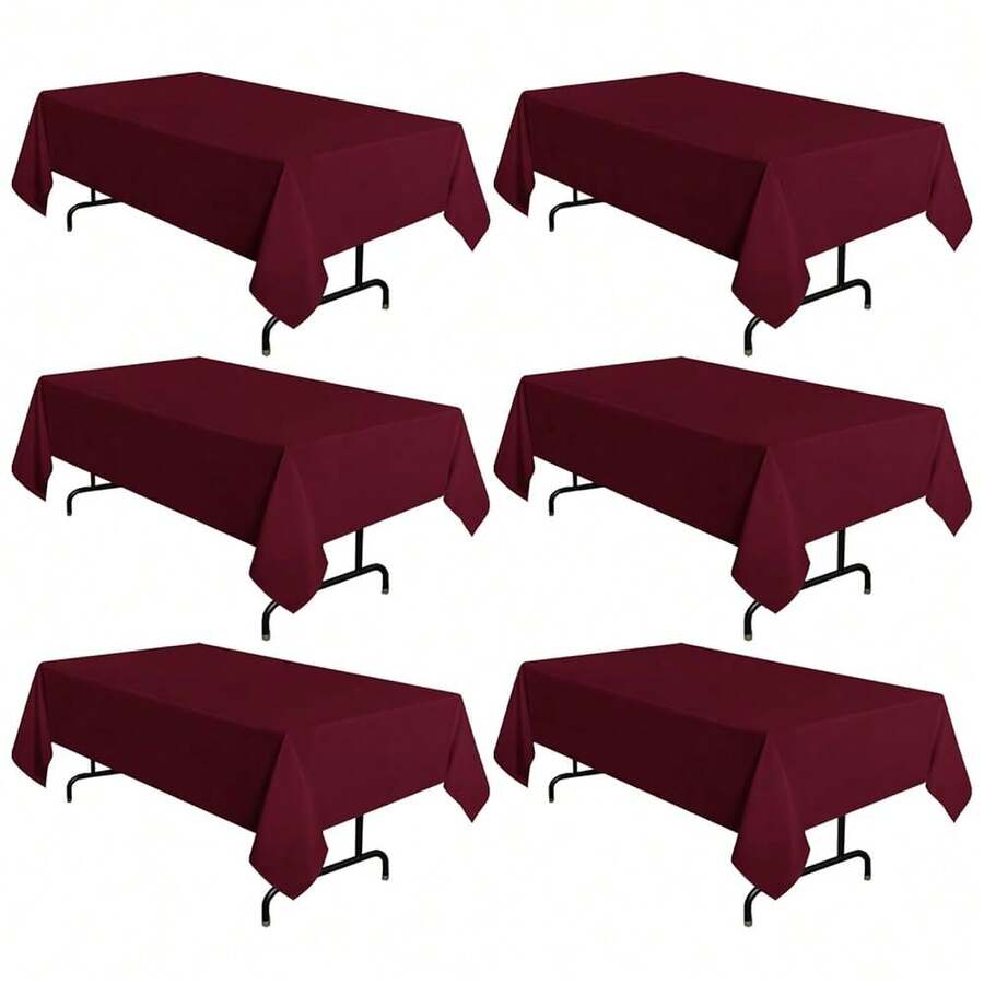 6 Pack Burgundy Tablecloth 60 X 102 Inch, Rectangle Table Cloth For 6 Feet Tables - Stain And Wrinkle Resistant Washable Polyester Table Cover For Dining Tables, Buffet Parties And Camping - 酒紅色 - 查看 1