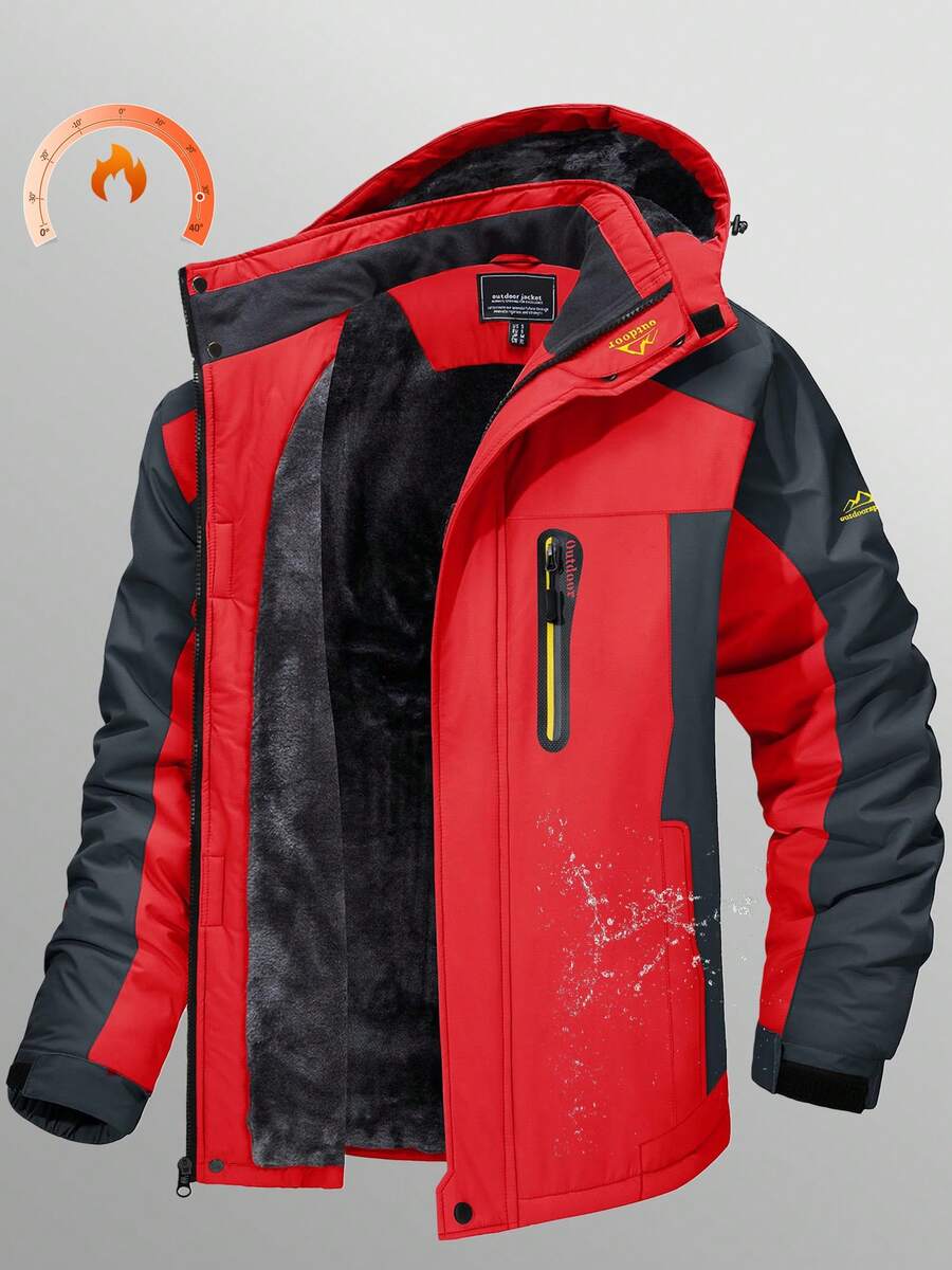 KEFITEVD Men's Winter Ski Jacket Waterproof Snow Coats Snowboard Fleece Lining Jacket Warm Parka With Hooded - Đỏ tươi - Xem 1