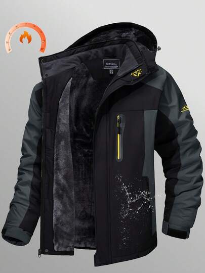 KEFITEVD Men's Winter Ski Jacket Waterproof Snow Coats Snowboard Fleece Lining Jacket Warm Parka With Hooded