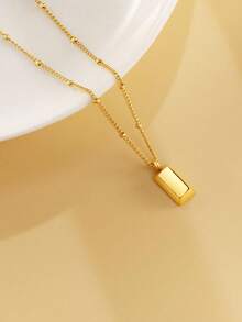 VJS 18K镀金条形吊坠项链，简约幸运金砖不锈钢项链 - 金黃色 - 查看 10