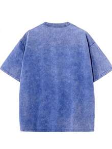 Vintage Distressed Washed Gray Black Short-Sleeved T-Shirt Loose Fit, Essential, And Versatile Streetwear Top DG004 - Blue - View 2