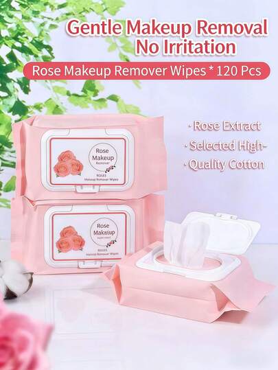 MORE BEAUTY 2 types of makeup remover wipes, portable wipes for hand and mouth cleaning, care wipes, detachable wipes, excellent makeup remover wipes, unwashed wipes, portable small packaging, juicy watermelon flavor 100% plant-based wet facial wiping towels, suitable for adults and children, harmless to the face and skin, gentle on sensitive skin, suitable for makeup removal wipes set for bathrooms and travel, portable wipes for outdoor travel, single packaging, 1 pack (120 rolls)