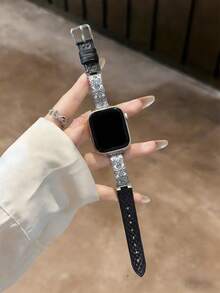 新款蝴蝶结设计真皮表带，兼容38/40/41/42/44/45/46/49mm表盘，适用于Ultra/SE10/9/8/7/6/5/4/3/2/1等型号 - 銀蝴蝶 白皮 - 查看 35