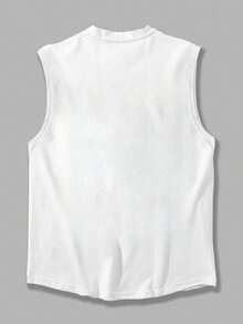 男士白色休闲背心，印有足球运动员剪影图案，透气夏季无袖背心，适合健身和日常穿着。 - 白色 - 查看 4