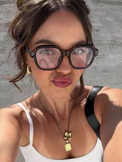 1pc Tortoiseshell Vintage Beige Transparent Glasses, Suitable For Daily Fashion, Casual Wear, Reading, Commuting, Beach Accessories, Retro Y2K Style, Business Casual Gifts