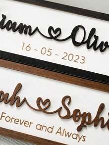 1 placă de nume personalizată pentru cuplu - etichetă de nume în formă de inimă din lemn/etichetă cadou din lemn/cadou de Ziua Îndrăgostiților/plăcuță de nume/plăcuță de identificare cadou din lemn. Decor interior și suvenir, decorațiune de nuntă - Negru - Vizualizare 4