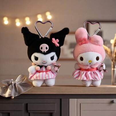 Sanrio 三丽鸥官方樱花系列毛绒钥匙扣 - 可爱的库洛米和美乐蒂樱花装扮毛绒挂件，适合儿童、学生和青少年 - 柔软可爱的背包/书包日常装饰 - 精美收藏毛绒饰品