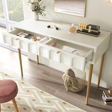 Dressing Table With 2 Drawers, Height 76.5 Cm, Chest Of Drawers, Tall Bedroom Cabinet, White Sideboard, Dresser, Bedroom Dresser, Cream White - H 76.5 / W 100 / D 45 Cm - Milky White - View 6