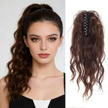 Clip-In Wavy Waterfall Ponytail Synthetic Hair Extensions, Fashionable Curly Wig - Dark Brown - View 13