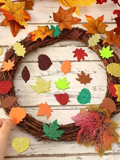 100/300/500 Pieces Of Autumn Leaf Foam Stickers With Glitter - Vibrant Autumn Colors (Red, Orange, Yellow), Realistic Cut-Out Design. Perfect For Thanksgiving Party Decoration, DIY Handicrafts, Seasonal Home Decor, Festive Table Accents. With A Sparkling Effect And Exquisite Details, It's A Must-Have For Holiday Shoppers.