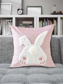 1/2/4pcs Short Plush Pink Easter Bunny Print Throw Pillow Cover, Contemporary Style, Polyester Decorative Cushion Case With Zipper Closure, Machine Washable, For Various Room Types - Pink - View 6