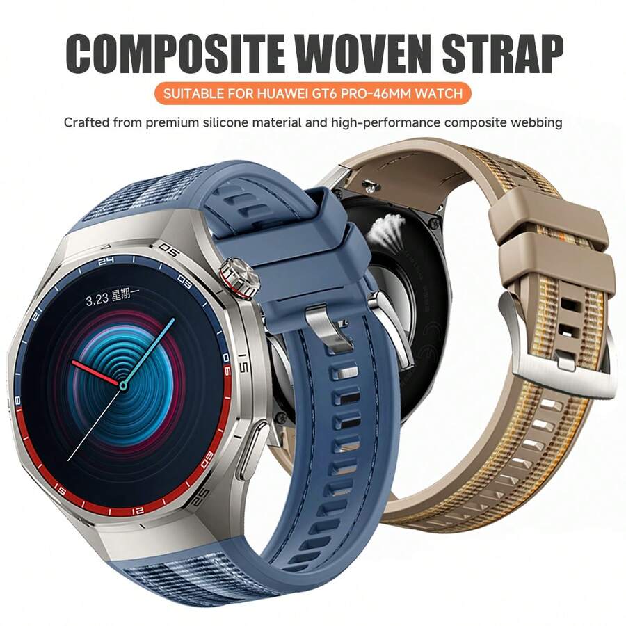 Nylon Woven Silicone Sports Strap Compatible With Huawei Watch GT6 Pro 46mm