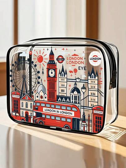 Bolsa de cosméticos de PVC, bolsa de maquillaje regalo de viaje a Londres, bolsa de almacenamiento de maquillaje con tema de la ciudad de Londres, set de accesorios de belleza, bolsa organizadora de viaje con cremallera de PVC - Bolsa de maquillaje y artículos de tocador ligera y resistente a la decoloración para mujeres y niñas