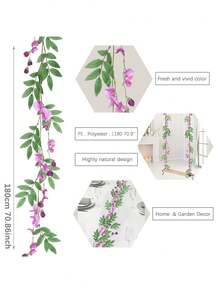 1个仿真紫藤花环，紫色，双色混纺，家居装饰，PE材质，180厘米/70.8英寸，仿真植物，仿真花卉，仿真绿植，春夏装饰，花园装饰，情人节，复活节装饰，家居装饰 - 紫色 - 查看 3