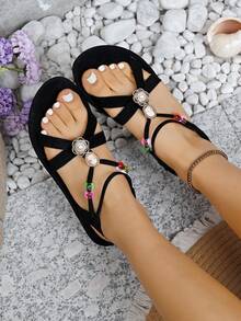 Dép xăng đan nữ kiểu dáng mới, dép thể thao mùa hè thời trang và đa năng, dép xăng đan thường ngày, dép đi biển. - màu đen - Xem 16