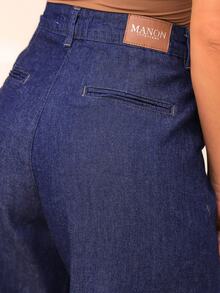 Manon Store Women's Wide Leg Tailored High Waist Elegant Casual Jeans With Zipper, Pocket, Button, For Office, Country Music Concert, Stage And Concert, Night, Travel, Formal And Evening, Autumn/Winter - 深色水洗藍 - 查看 8