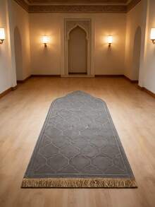 1pc Elegant Floral Prayer Mat - Soft Flannel, Machine Washable, Rectangular Comfort Mat With Golden-Lit Mosque Design For Indoor - Grey - View 3