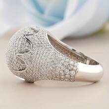 男士优雅圆顶铂金镀层全镶锆石奢华冰花切割嘻哈时尚戒指 - 白金 - 查看 4