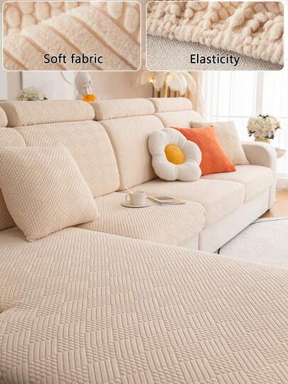 1pc Stretch Jacquard Sofa Cover, All Season Universal Fit, Design For Living Room & Bedroom, Dust-Proof & Pet-Friendly, Machine Washable, Fits 1/2/3/4 Seater Sofa, L-Shaped Sofa Protector
