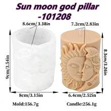 [Geometric Cylinder Theme]-3D Relief Sun Moon Face Cylinder Candle Silicone Mold Moon Flower Pattern Pillar Epoxy Resin Aroma Plaster Candle Making Tool-Aesthetic Candle Mold-DIY Aromatherapy Plaster Mold - A-White - View 10