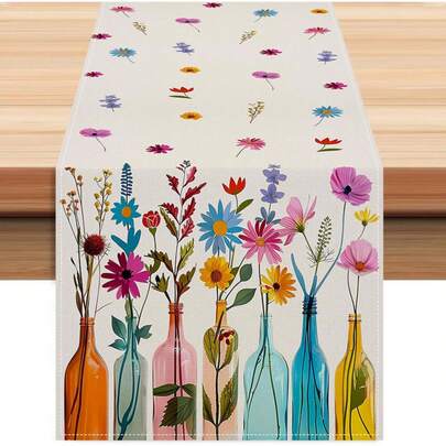 Colorful Spring Flower Decor Table Runner, Kitchen Dining Table Decoration For Indoor Outdoor Home Party, Spring