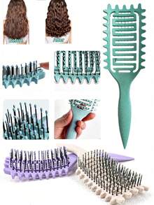 Hollow Wave Curling Hair Brush, Styling Comb For Straightening Hair, Body Massage Comb - Multicolor - View 1