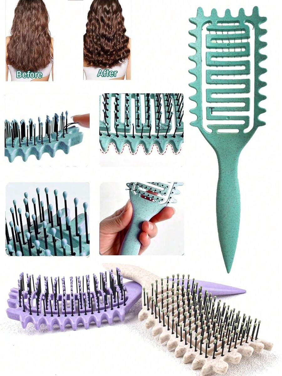 Hollow Wave Curling Hair Brush, Styling Comb For Straightening Hair, Body Massage Comb - Multicolor - View 1