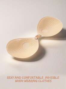 Women's Skin-Tone Strapless Lift-Up Bra, Front Closure Design, Knitted Fabric, Reusable, Self-Adhesive - Apricot - View 4