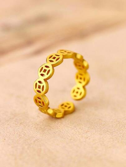 Anillo de moneda de cobre de Feng Shui, nuevo diseño de anillo retro hueco de moneda de estilo chino de moda, regalo versátil para la novia