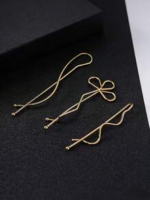 3pcs Metal Texture Side Clip, Minimalist Elegant Bangs Hair Clips For Women - Multicolor - View 6